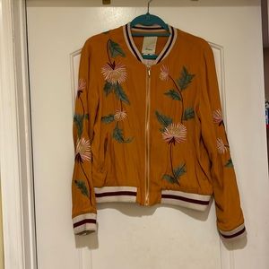 Elevenses Anthropologie Embroidered Bomber Jacket
